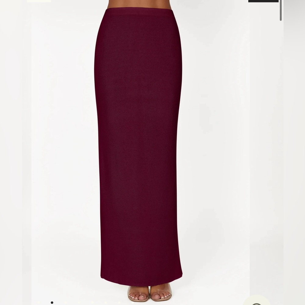 Meshki Burgundy Maxi Pencil Skirt Cocktail, Maribelle Knit Skirt in Wine